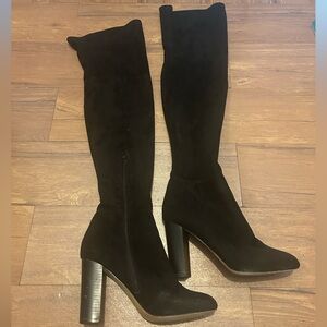 Black Nebuck Knee-High Boots